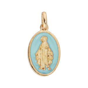 PENDENTIF PLAQUÉ OR OVALE MIRACULEUSE FOND BLEU CIEL