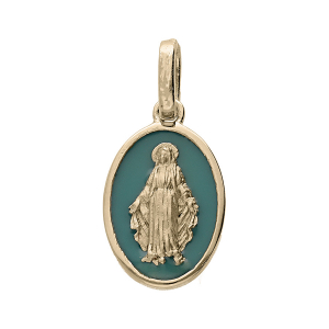 PENDENTIF PLAQUÉ OR OVALE MIRACULEUSE FOND VERT