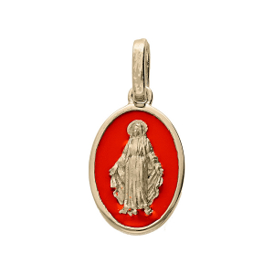 PENDENTIF PLAQUÉ OR OVALE MIRACULEUSE FOND CORAIL