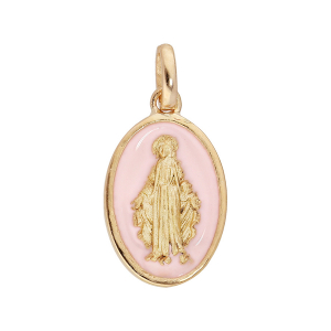 PENDENTIF PLAQUÉ OR OVALE MIRACULEUSE FOND ROSE PALE
