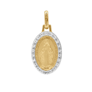 PENDENTIF PLAQUÉ OR 15MM OVALE RECTO VERSO MIRACULEUSE CONTOUR OXYDES BLANCS SERTIS