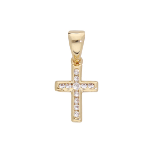 PENDENTIF CROIX PLAQUÉ OR OXYDES BLANCS SERTIS PETIT MODELE