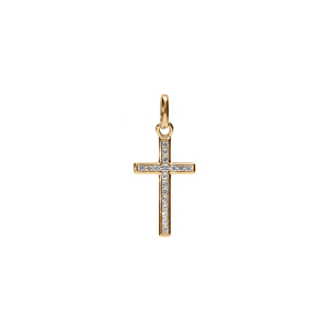 PENDENTIF CROIX PLAQUÉ OR OXYDES BLANCS SERTIS GRAND MODELE