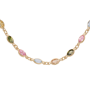 COLLIER PLAQUÉ OR PIERRES OVALE MULTICOLORES 38+7CM