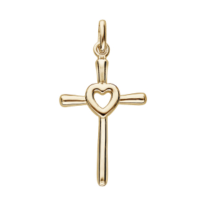 PENDENTIF PLAQUÉ OR CROIX AVEC COEUR AU CENTRE dim 25 x 16 mm
