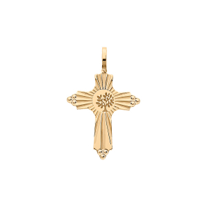 PENDENTIF PLAQUÉ OR CROIX  PERLÉ ARBRE DE VIE