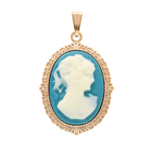 PENDENTIF PLAQUÉ OR CAMÉE BLEU 30*25MM