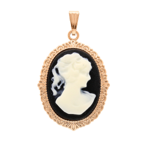 PENDENTIF PLAQUÉ OR CAMÉE NOIR 30*25MM