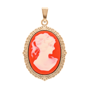PENDENTIF PLAQUÉ OR CAMÉE ROSE 30*25MM