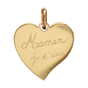 PENDENTIF PLAQUÉ OR COEUR GRAVE (Maman je t'aime)