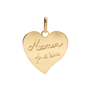 PENDENTIF PLAQUÉ OR COEUR GRAVE (Maman je t'aime)