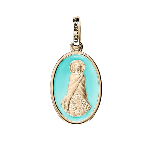 PENDENTIF PLAQUÉ OR OVALE SAINTE SARA FOND BLEU CIEL