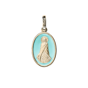 PENDENTIF PLAQUÉ OR OVALE SAINTE SARA FOND BLEU CIEL