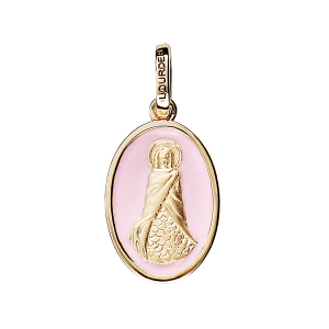 PENDENTIF PLAQUÉ OR OVALE SAINTE SARA FOND ROSE PALE
