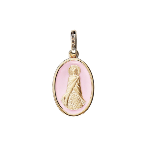 PENDENTIF PLAQUÉ OR OVALE SAINTE SARA FOND ROSE PALE