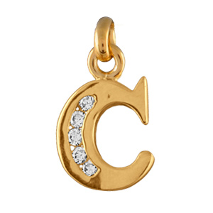 PENDENTIF PLAQUÉ OR INITIALE C OXYDES DE ZIRCONIUM