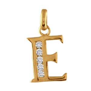 PENDENTIF PLAQUÉ OR INITIALE E OXYDES DE ZIRCONIUM