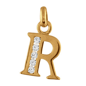 PENDENTIF PLAQUÉ OR INITIALE R OXYDES DE ZIRCONIUM