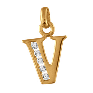 PENDENTIF PLAQUÉ OR INITIALE V OXYDES DE ZIRCONIUM
