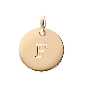 PENDENTIF PLAQUÉ OR MEDAILLE 12MM GRAVURE ALPHABET F