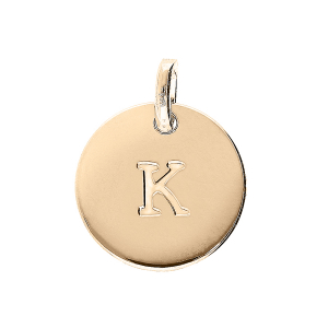 PENDENTIF PLAQUÉ OR MEDAILLE 12MM GRAVURE ALPHABET K