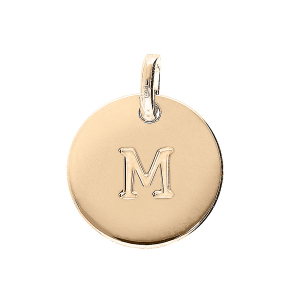 PENDENTIF PLAQUÉ OR MEDAILLE 12MM GRAVURE ALPHABET M