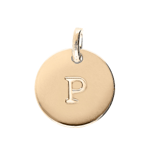PENDENTIF PLAQUÉ OR MEDAILLE 12MM GRAVURE ALPHABET P