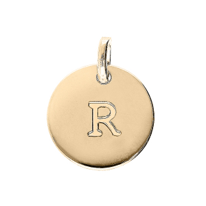 PENDENTIF PLAQUÉ OR MEDAILLE 12MM GRAVURE ALPHABET R