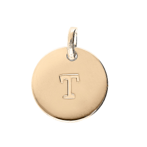 PENDENTIF PLAQUÉ OR MEDAILLE 12MM GRAVURE ALPHABET T