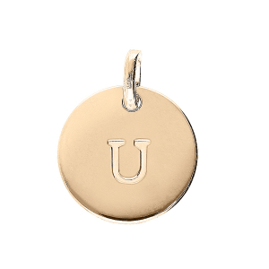 PENDENTIF PLAQUÉ OR MEDAILLE 12MM GRAVURE ALPHABET U