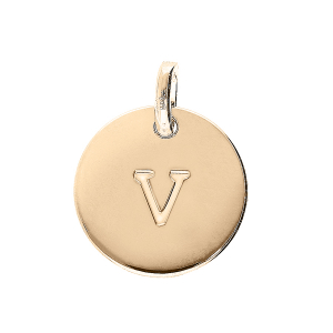 PENDENTIF PLAQUÉ OR MEDAILLE 12MM GRAVURE ALPHABET V