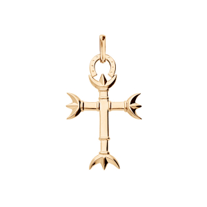 PENDENTIF PLAQUÉ OR CROIX CAMARGUAISE PETIT MODELE (24mm x 19 mm) AVEC TRIDENTITE ET FER A CHEVAL
