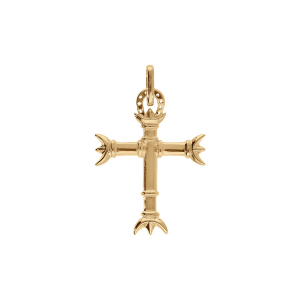 PENDENTIF PLAQUÉ OR CROIX CAMARGUAISE PETIT MODELE (24mm x 19 mm) AVEC TRIDENTITE ET FER A CHEVAL