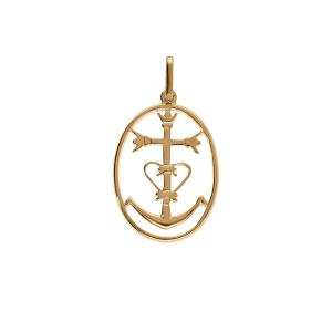 PENDENTIF PLAQUÉ OR OVAL AVEC CROIX CAMARGUAISE