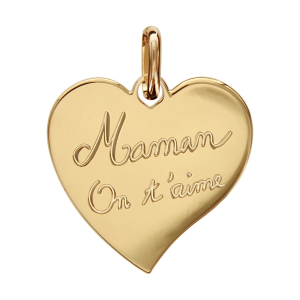 PENDENTIF PLAQUÉ OR COEUR GRAVE MAMAN ON T'AIME