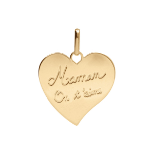 PENDENTIF PLAQUÉ OR COEUR GRAVE MAMAN ON T'AIME