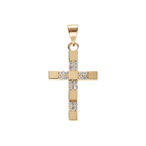 PENDENTIF PLAQUÉ OR 20X10MM  CROIX AVEC OXYDES