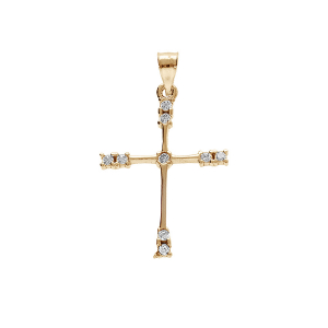 PENDENTIF PLAQUÉ OR CROIX 20X15MM  AVEC OXYDES BLANCS SERTIS