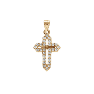 PENDENTIF PLQUÉ OR CROIX 15X10MM OXYDES BLANCS SERTIS