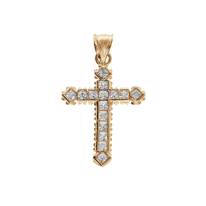 PENDENTIF PLAQUÉ OR CROIX 17X12MM OXYDES BLANCS SERTIS
