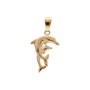 PENDENTIF PLAQUÉ OR DAUPHIN EN RELIEF RECTO-VERSO ET SON BÉBÉ