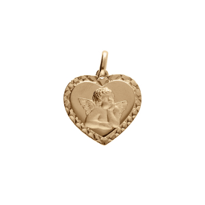 PENDENTIF PLAQUÉ OR COEUR CONTOUR DIAMANTÉ AVEC ANGE