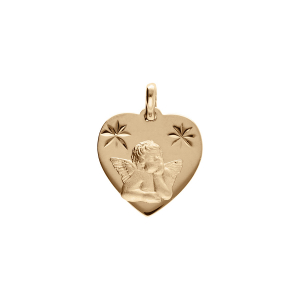 PENDENTIF PLAQUÉ OR COEUR CONTOUR DIAMANTÉ AVEC ANGE