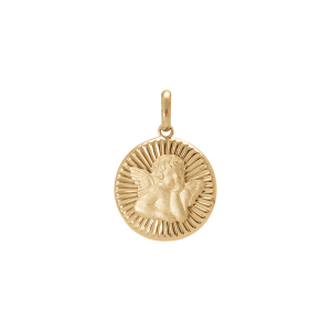 PENDENTIF PLAQUÉ OR MEDAILLE 15MM  DIAMANTÉ AVEC ANGE