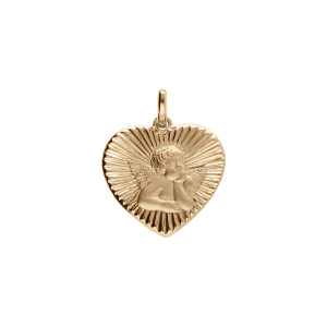 PENDENTIF PLAQUÉ OR COEUR DIAMANTÉ AVEC ANGE