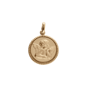 PENDENTIF PLAQUÉ OR MEDAILLE 15MM DIAMANTÉ AVEC ANGE