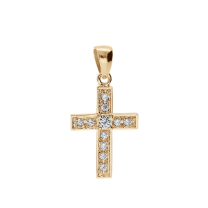 PENDENTIF PLAQUÉ OR CROIX AVEC OXYDES BLANCS 20 X 15MM