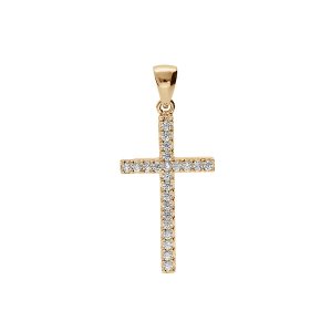 PENDENTIF PLAQUÉ OR CROIX AVEC OXYDES BLANCS 25 X 14MM