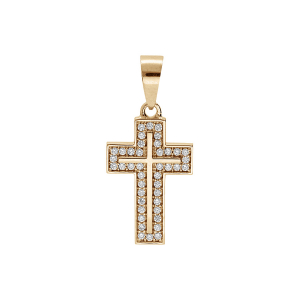 PENDENTIF PLAQUÉ OR CROIX AVEC OXYDES BLANCS 17 X 16MM