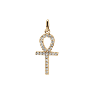 PENDENTIF PLAQUÉ OR CROIX DE VIE EGYPTIENNE AVEC OXYDES BLANCS 18 X 15MM